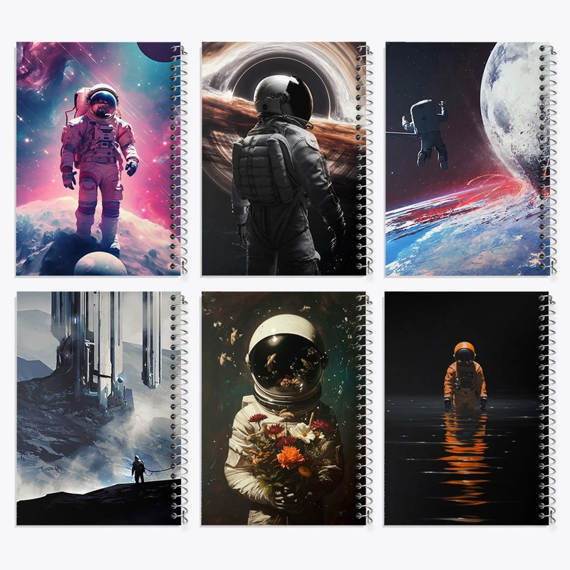 دفتر مشق 50 برگ خندالو طرح فضانورد کد 977 مجموعه 6 عددی