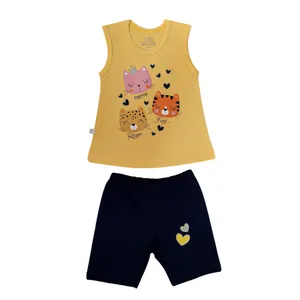 ست تاپ و شلوارک نوزادی بیبی بو مدل گربه مدل 3-9521