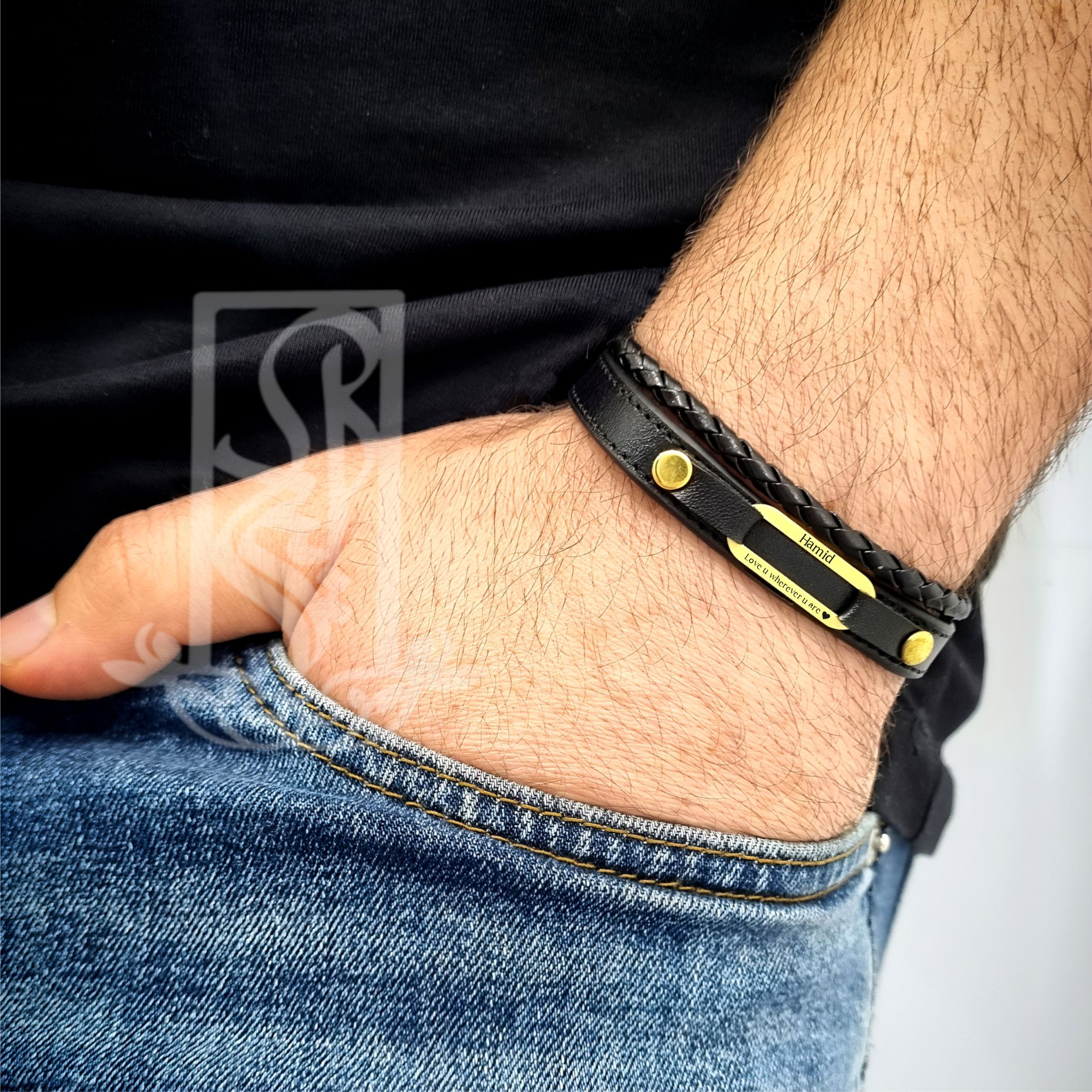 دستبند طلا 18 عیار مردانه لیردا مدل اسم حمید