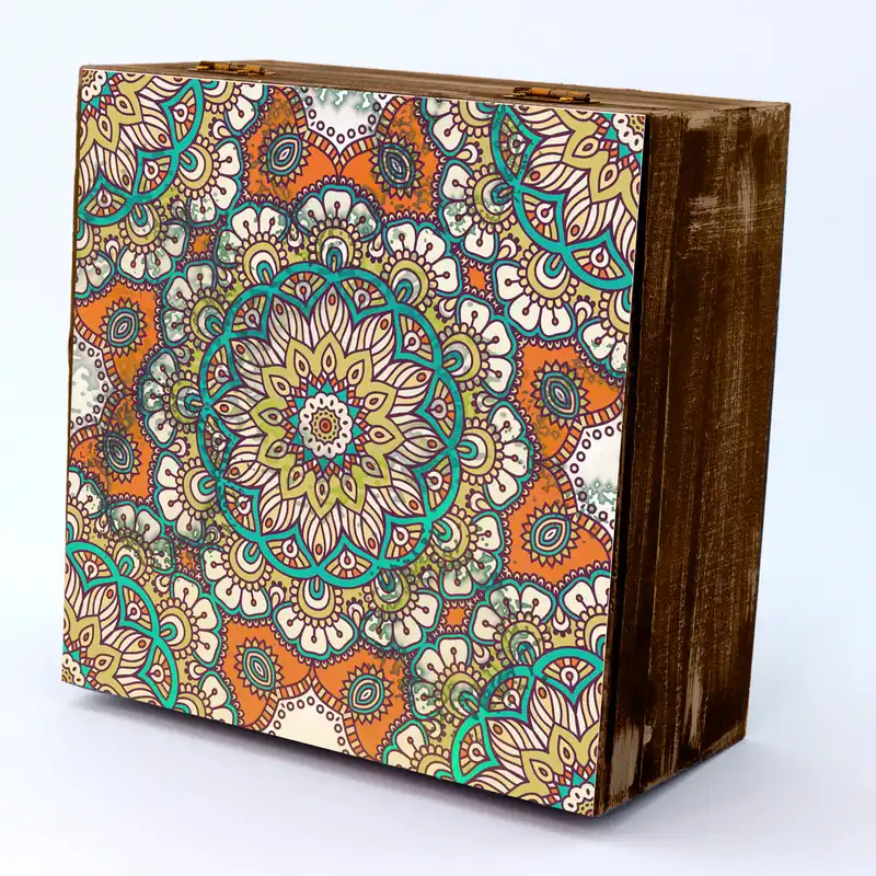جعبه هدیه چوبی مدل سنتی طرح کاشی کد WB101