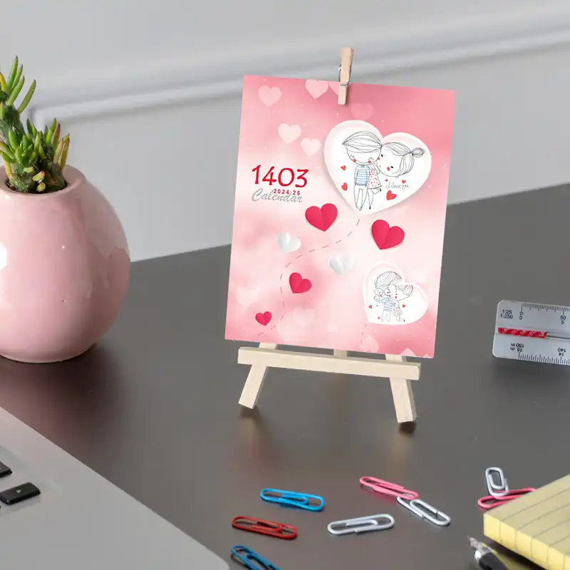 تقویم رومیزی سال 1403 طرح نقاشی مدل بوم چوبی S01