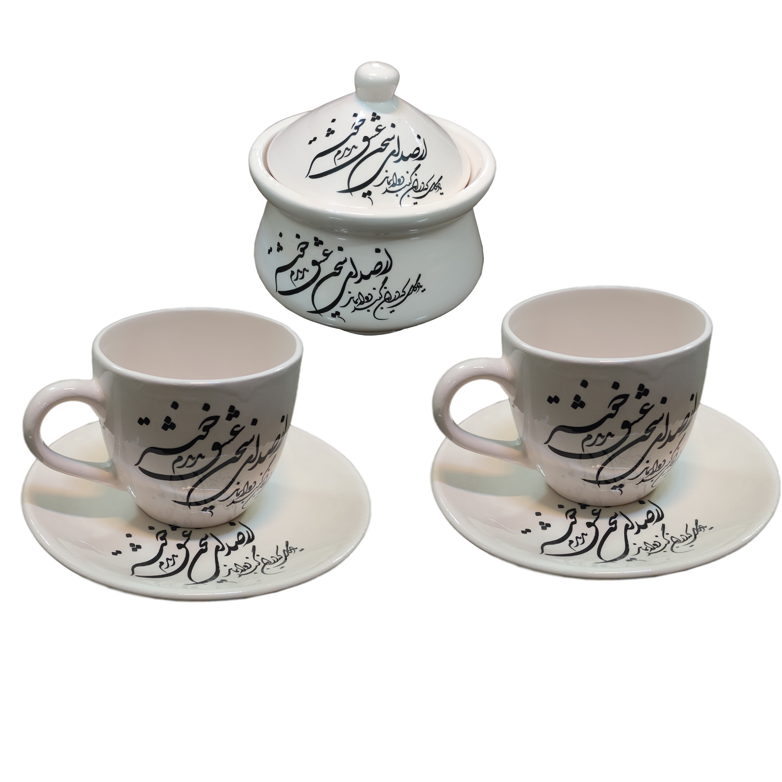ست  6 تکه فنجان و قندان طرح سیاه مشق کد 55