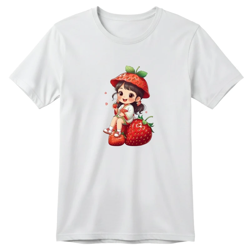 تی‌شرت آستین کوتاه بچگانه مدل دخترک و توت فرنگی