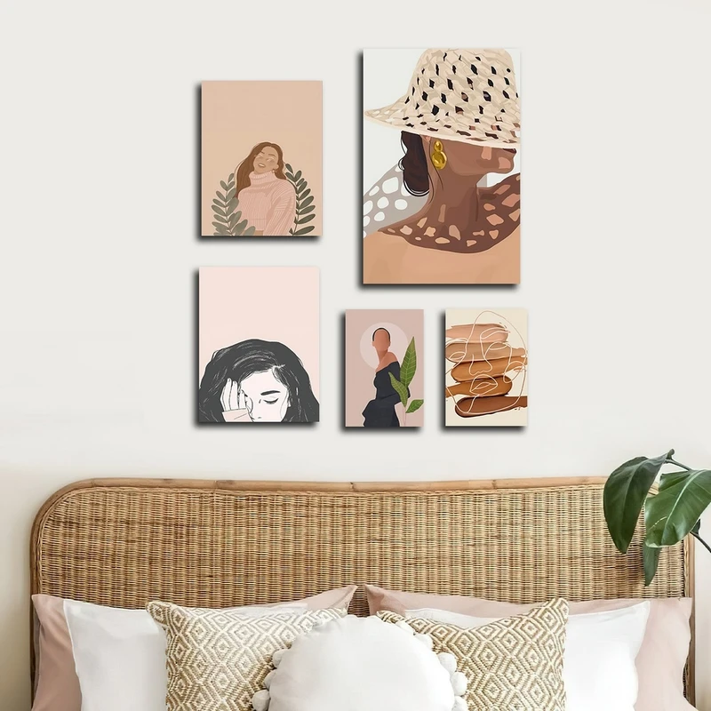 تابلو شاسی بکلیت طرح نقاشی چهره و مینیمال مدل SH-2631 مجموعه 5 عددی