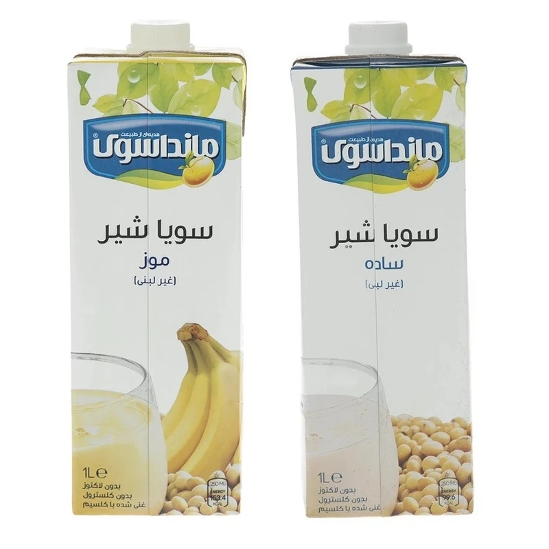 شیرسویا ساده و موز غیر لبنی مانداسوی - 1000 میلی لیتر بسته 2 عددی