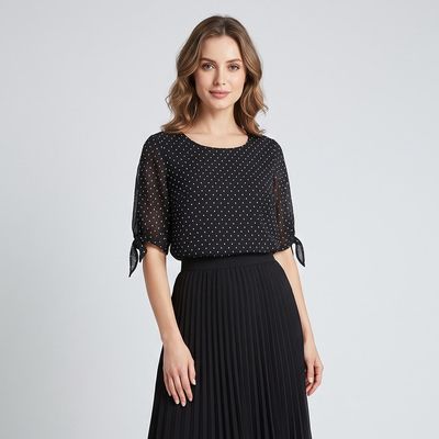 بلوز آستین کوتاه یقه گرد زنانه برنس مدل 40102