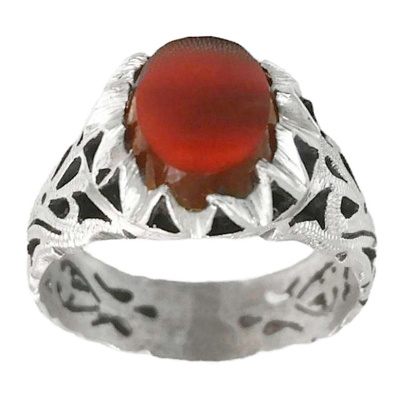 انگشتر نقره مردانه مدل عقیق یمنی رکاب دست ساز کد KAM-023