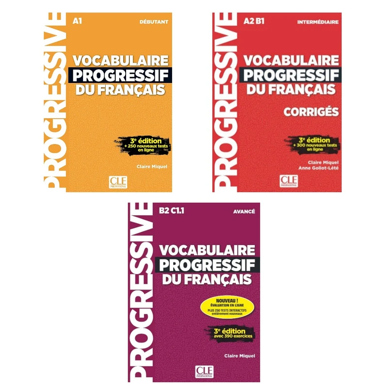 کتاب Vocabulaire Progressif Du Francais اثر Claire Miquel انتشارات Cle International سه جلدی