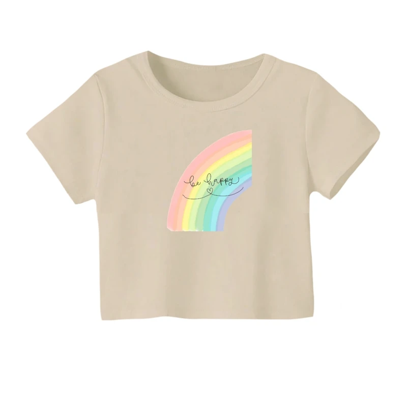 کراپ‌ تی‌شرت آستین کوتاه زنانه مدل شاد باش