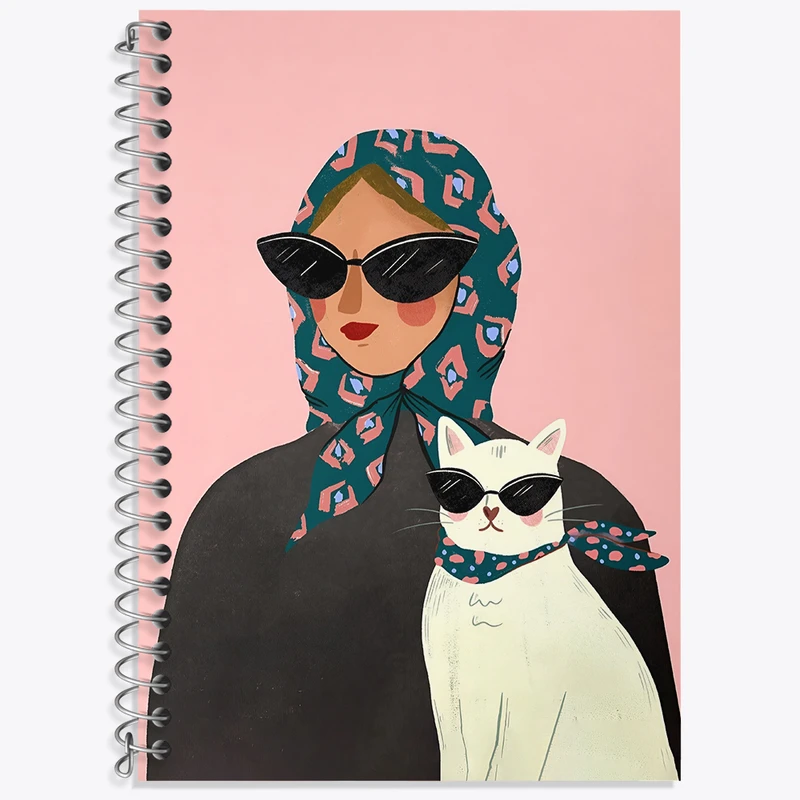 دفتر زبان 50 برگ خندالو مدل دو خط طرح دختر و گربه کد N2699