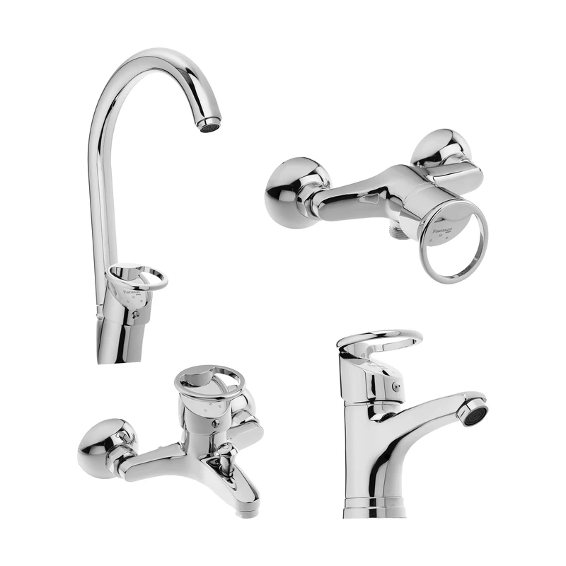 ست شیرالات شیرآلات بهداشتی و ساختمانی توفیق مدل تنسو النگویی عصایی مجموعه 4 عددی