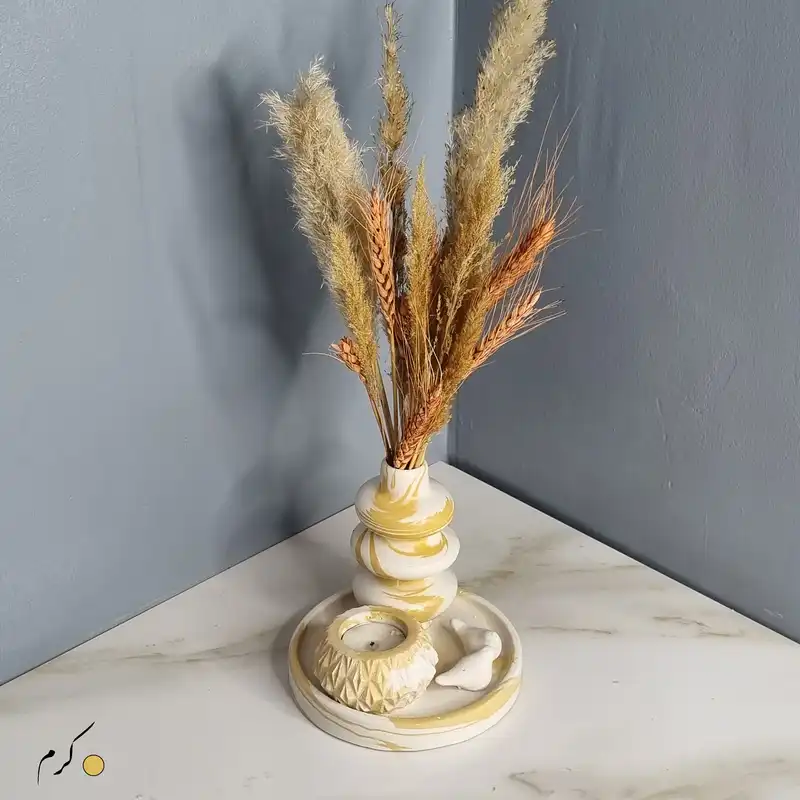 ست 5 تکه جاشمعی و گلدان بتنی طرح آبشاری مدل النا