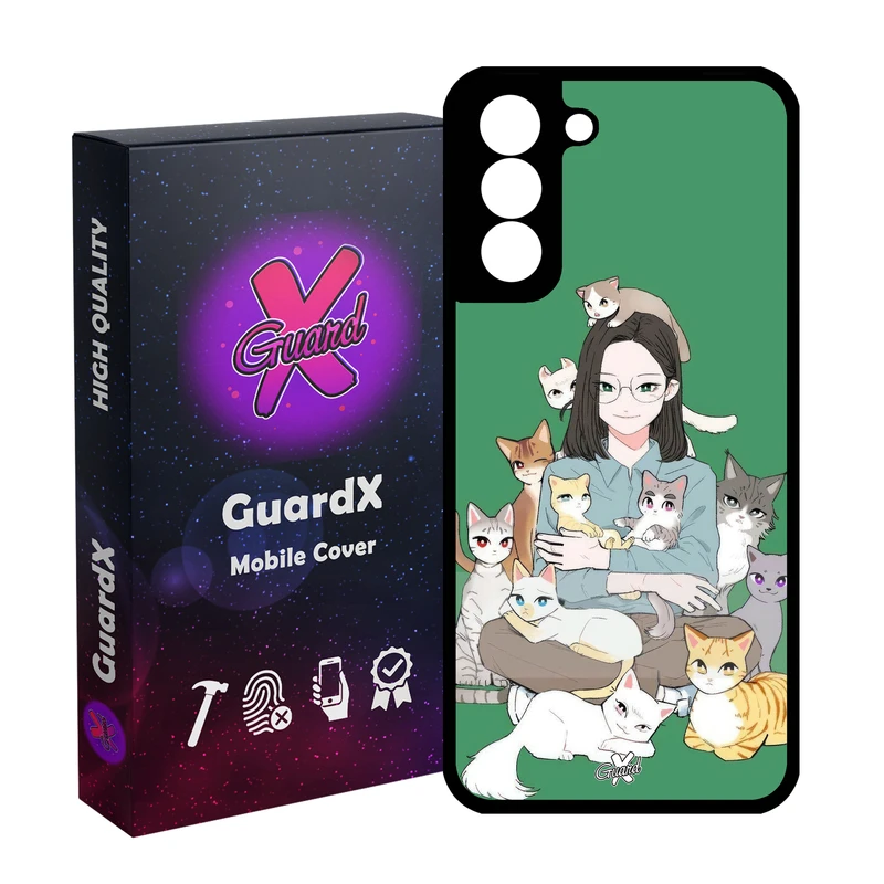 کاور گارد ایکس طرح زن و گربه مدل Glass10676 مناسب برای گوشی موبایل سامسونگ Galaxy S21 FE