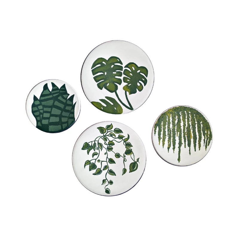 بشقاب دیوارکوب سفالی طرح گیاه کد A777_D مجموعه 4 عددی