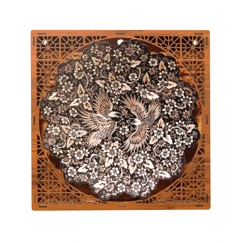 تابلو مسی صنایع دستی فاخر مدل الماس تراش نقره کوب طرح 2 پرنده کد HQ28d25