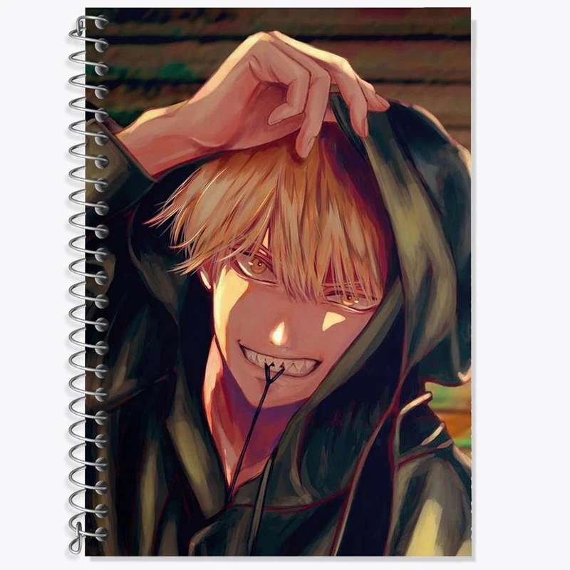 دفتر زبان 50 برگ خندالو مدل دو خط طرح دنجی انیمه مرد اره ای Chainsaw Man کد 17866