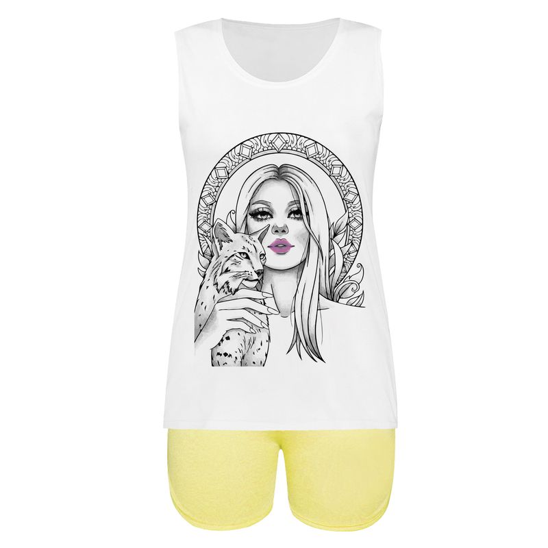 ست تاپ و شلوارک زنانه طرح leopard and girl کد 01 ye