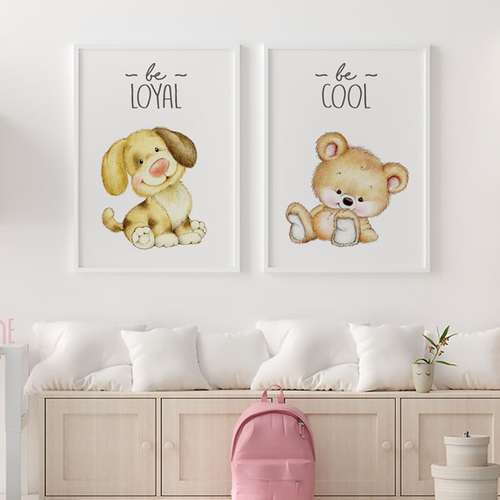 تابلو اتاق کودک سالی وود طرح بچه خرس با سگ کد T112311 مجموعه 2 عددی