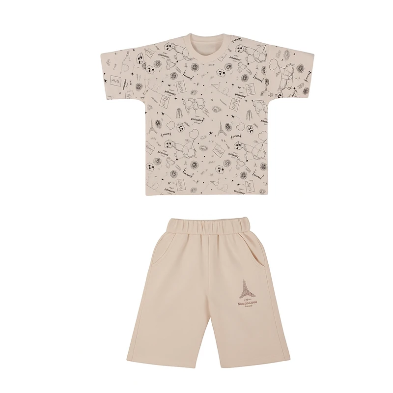 ست تی‌شرت آستین کوتاه و شلوارک راحتی پسرانه مدل 501094K