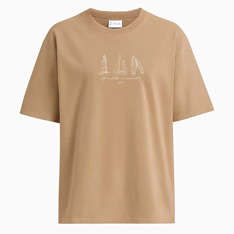 تی‌شرت  اورسایز آستین کوتاه زنانه ایپلیک زی مدل پشت چاپ کد IP17.4