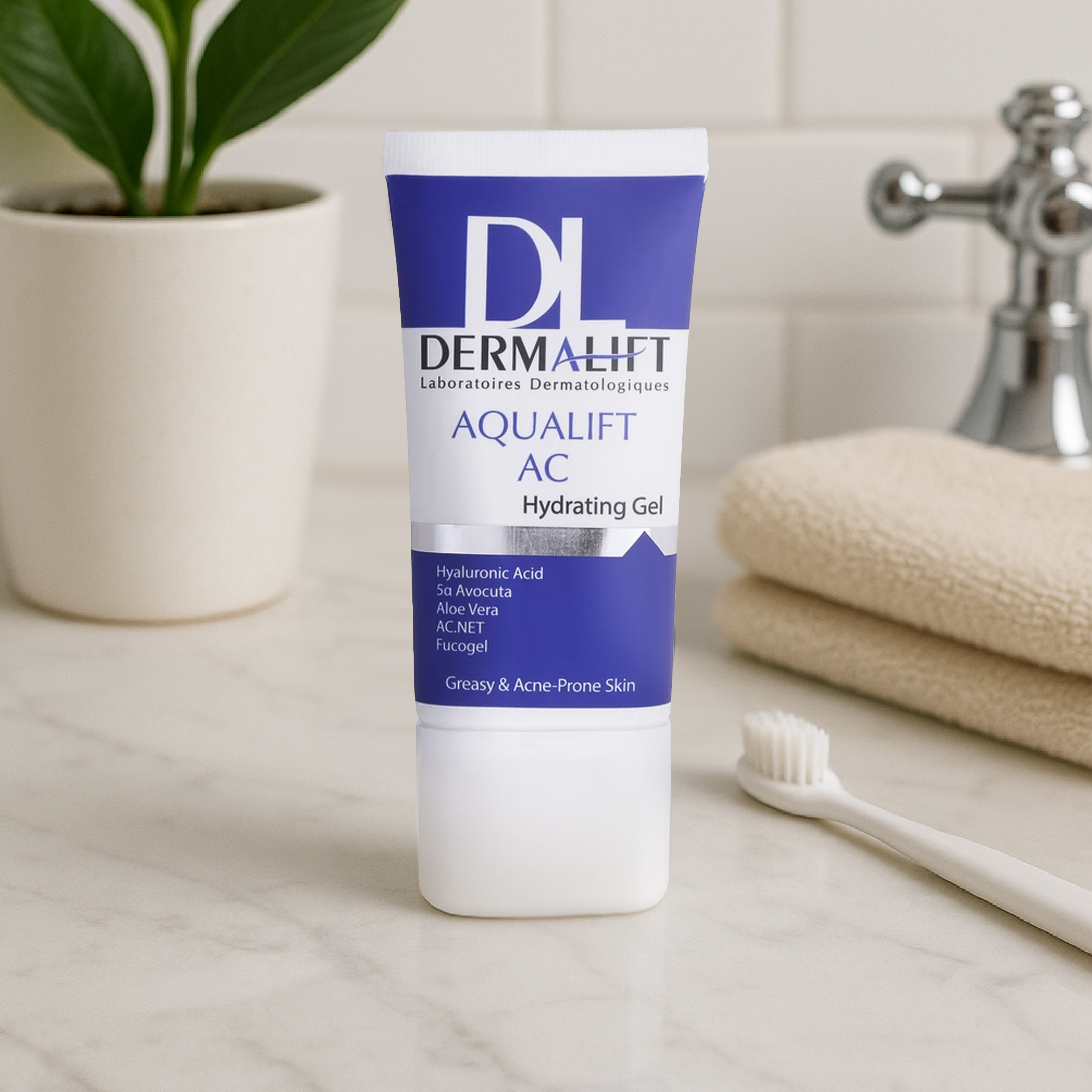 ژل آبرسان صورت درمالیفت مدل AQUALIFT AC مناسب برای پوستهای چرب و جوشدار حجم 50 میلی لیتر