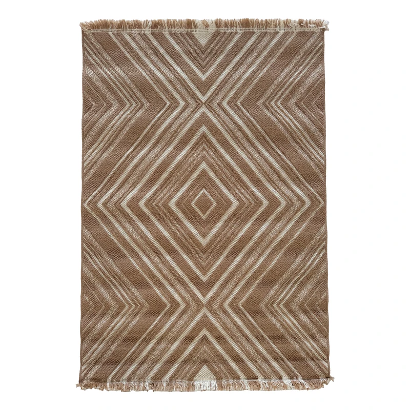 فرش ماشینی 320 شانه زمینه کرم - قهوه‌ای حاشیه کرم مدل مدرن لوپ 1