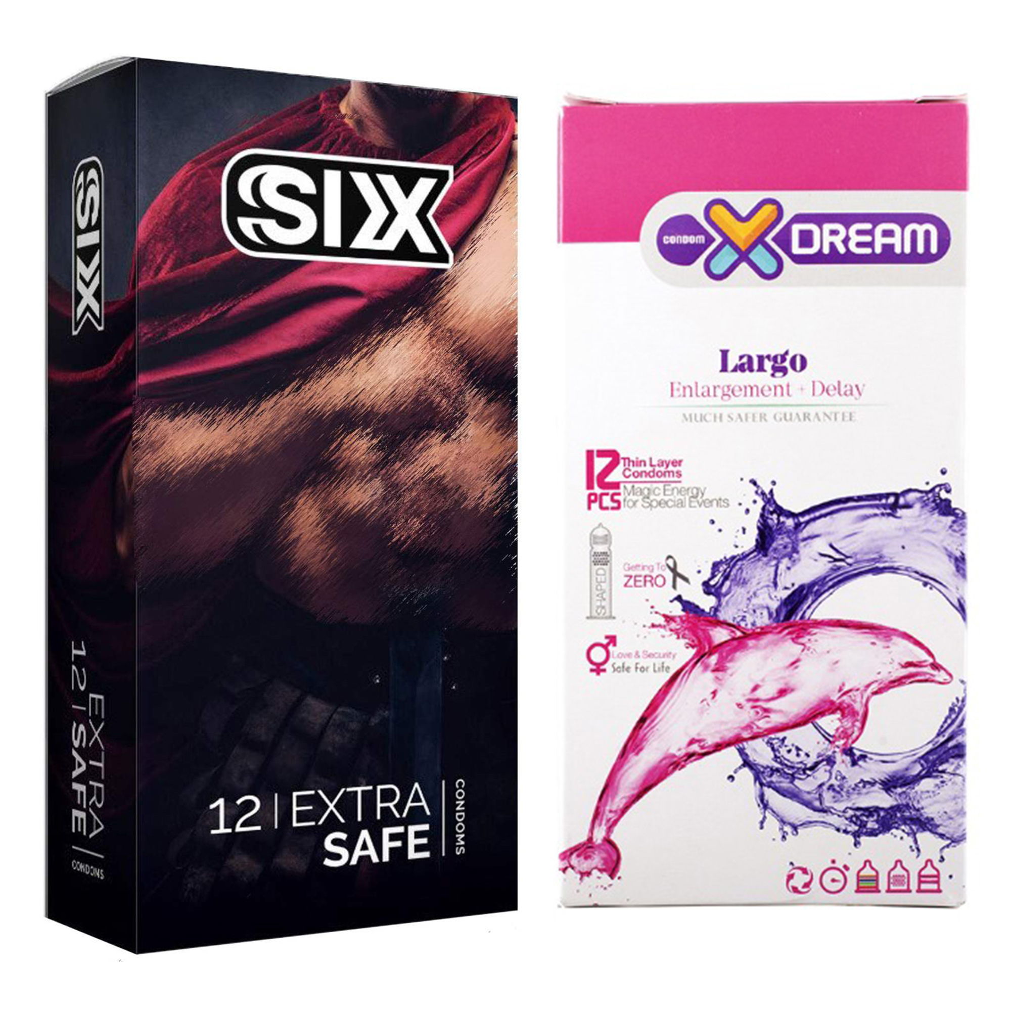  کاندوم سیکس مدل Max Safety بسته 12 عددی به همراه کاندوم ایکس دریم مدل Largo بسته 12 عددی