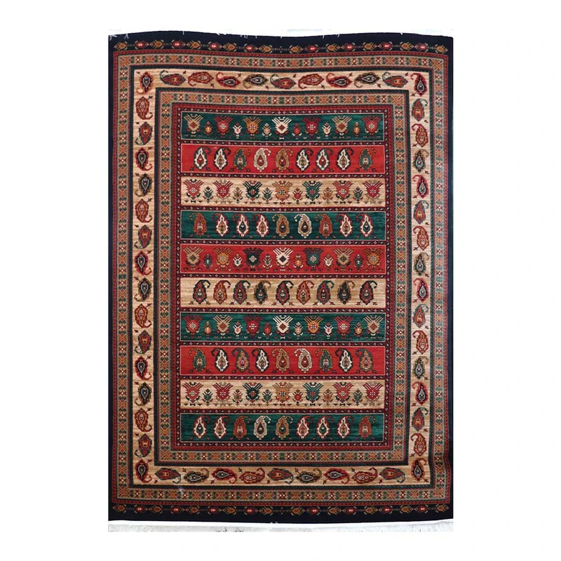 فرش ماشینی 700 شانه فرش هیوا زمینه سبز حاشیه سبز مدل طره