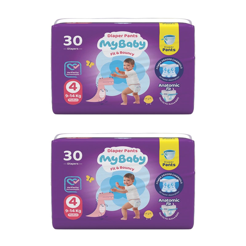 پوشک شورتی بچه ی مای بیبی مدل کانال دار سایز ۴ بسته ۳۰ عددی مجموعه ۲ عددی