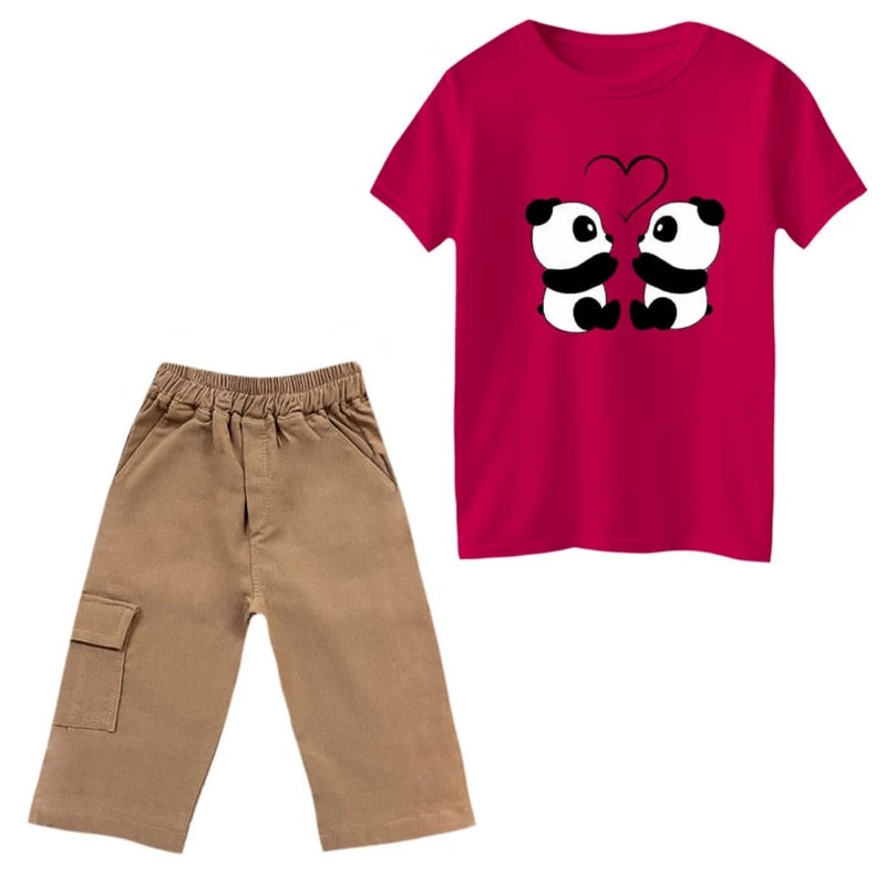 ست تی‌شرت و شلوارک پسرانه مدل پاندا عاشق