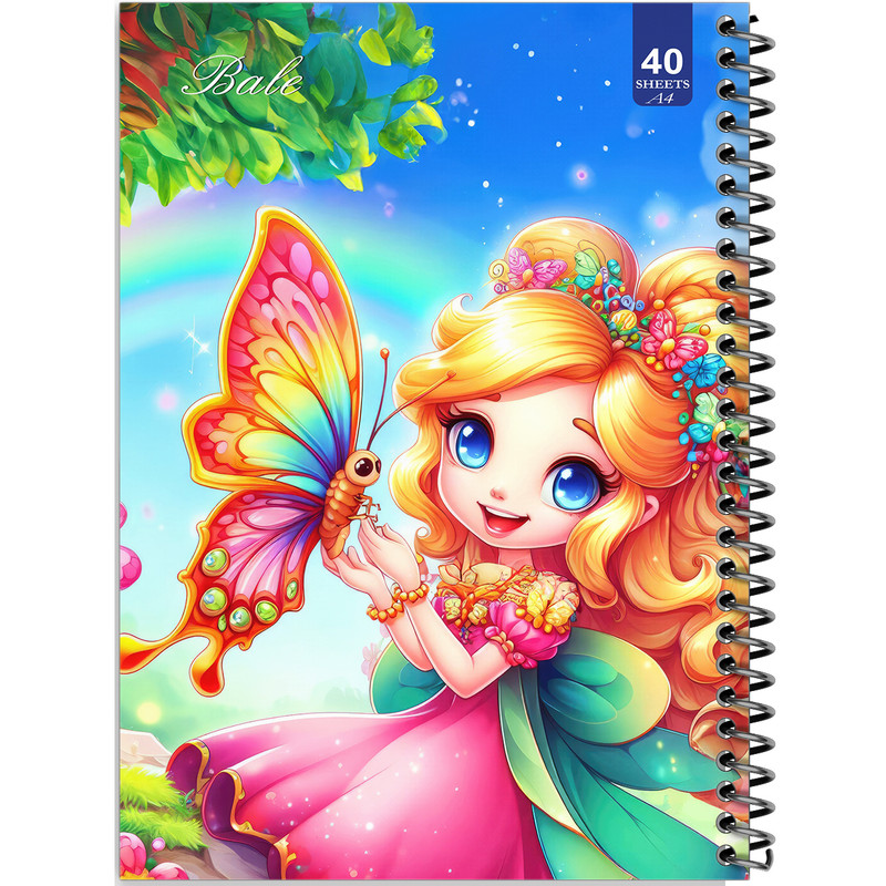دفتر نقاشی 40 برگ انتشارات بله طرح دخترانه پروانه کد A4-K555