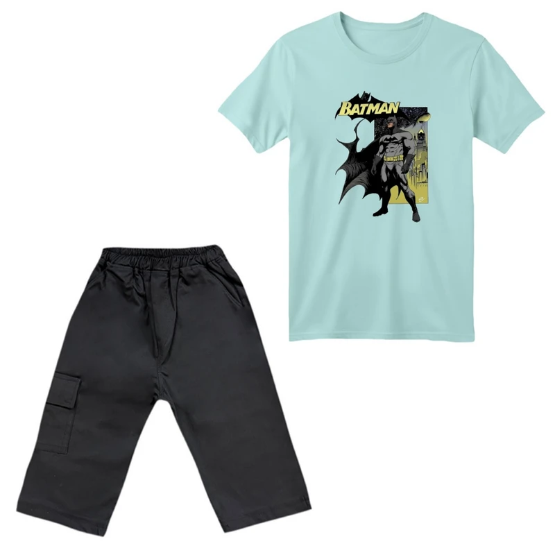 ست تی‌شرت آستین کوتاه و شلوارک پسرانه مدل بتمن کد ۱۱