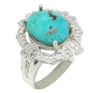 انگشتر نقره زنانه مدل نگین فیروزه نیشابور کد 76