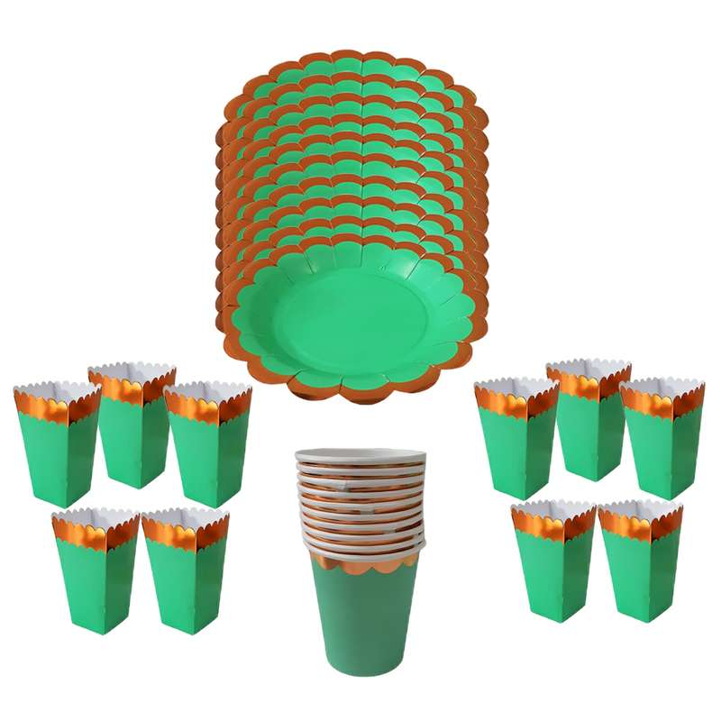 پیش دستی و لیوان یکبار مصرف مدل Flower کد 33 بسته 20 عددی به همراه ظرف پاپ کورن
