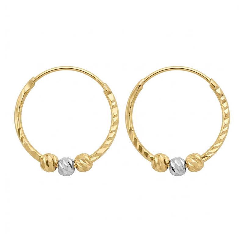 گوشواره حلقه‌ای طلا 18 عیار زنانه فرشته مدل گوی دار تراش 3 M