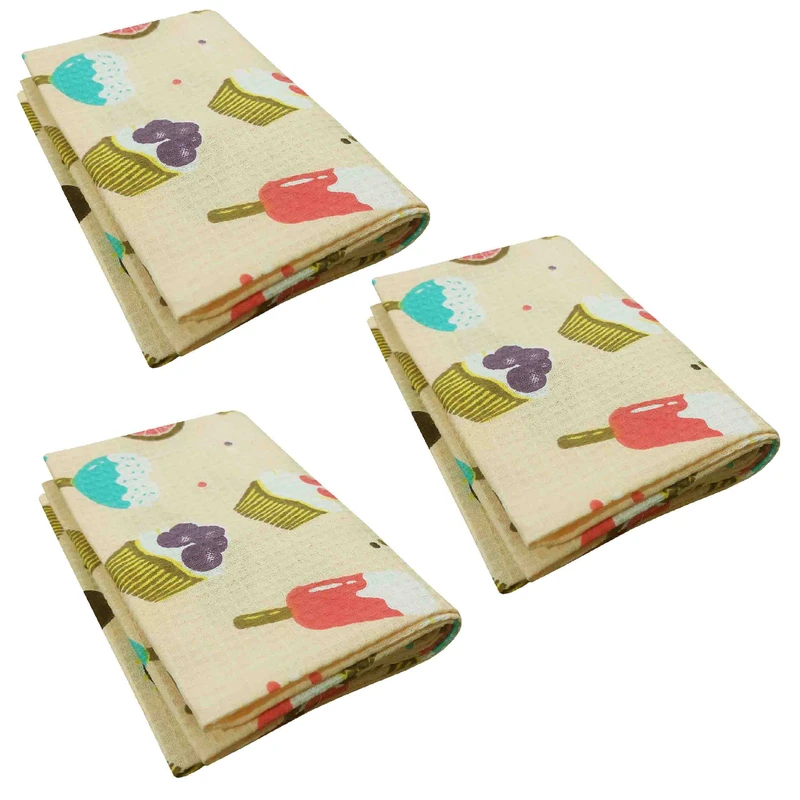 دستمال نظافت خانه و آشپزخانه پنبه‌، نخ مدل عسل کد 003 بسته 3 عددی