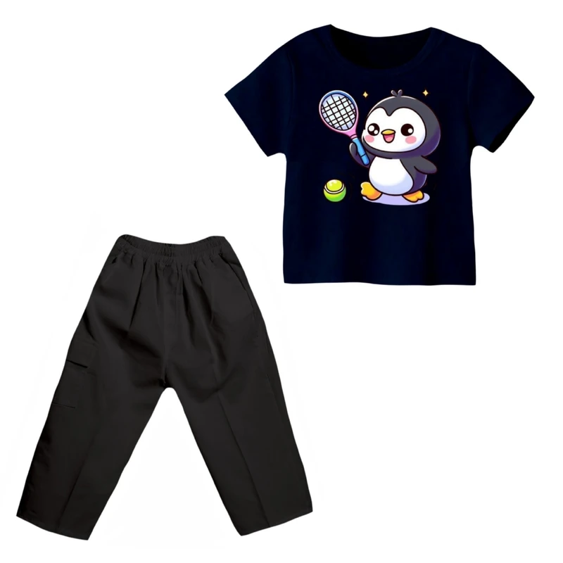 ست تی شرت و شلوارک پسرانه مدل پنگوئن کد 6