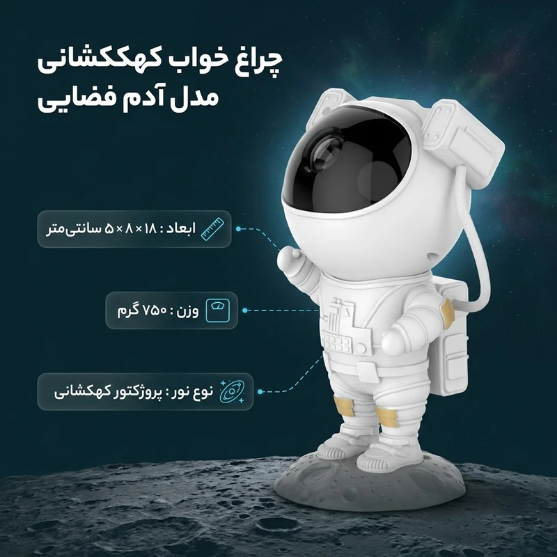 عکس شماره 2 : چراغ خواب مدل کهکشانی آدم فضایی ایستاده