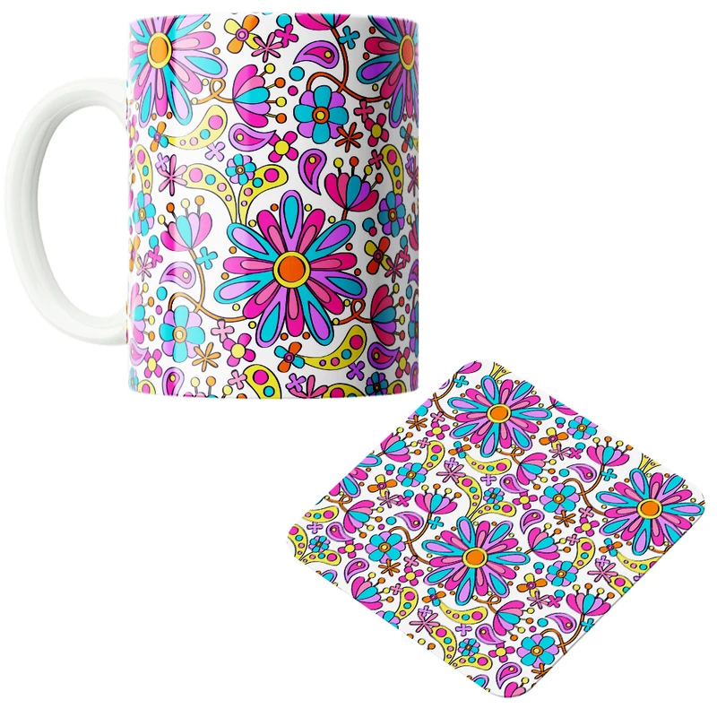 ماگ پاد آفرین مدل بهار طرح گل کد PZ292 به همراه زیرلیوانی