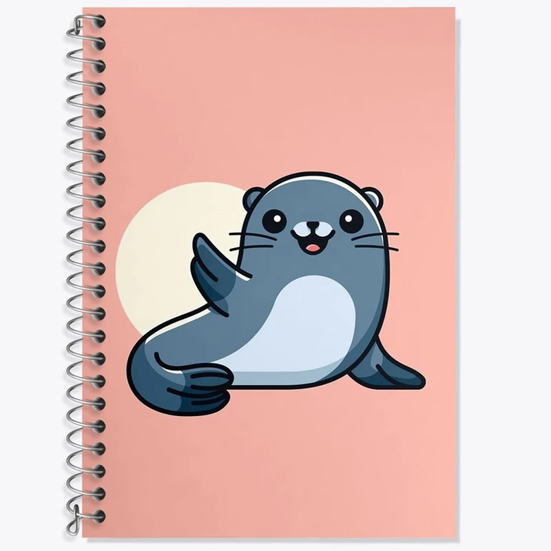 دفتر زبان 50 برگ خندالو مدل دو خط طرح حیوانات آبزی شیر دریایی کد 28161