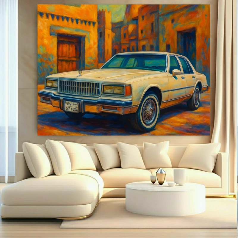 تابلو بوم طرح مخمل ماشین کلاسیک مدل بافت قدیمی کد BK24758