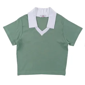 پولوشرت آستین کوتاه زنانه مدل کراپ یقه شکاری کد 73