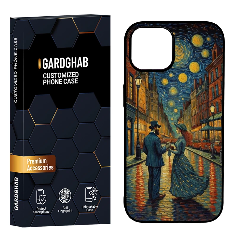 کاور گارد قاب مدل دور ژله ای پشت گلس هنری مناسب برای گوشی موبایل اپل iPhone 15 