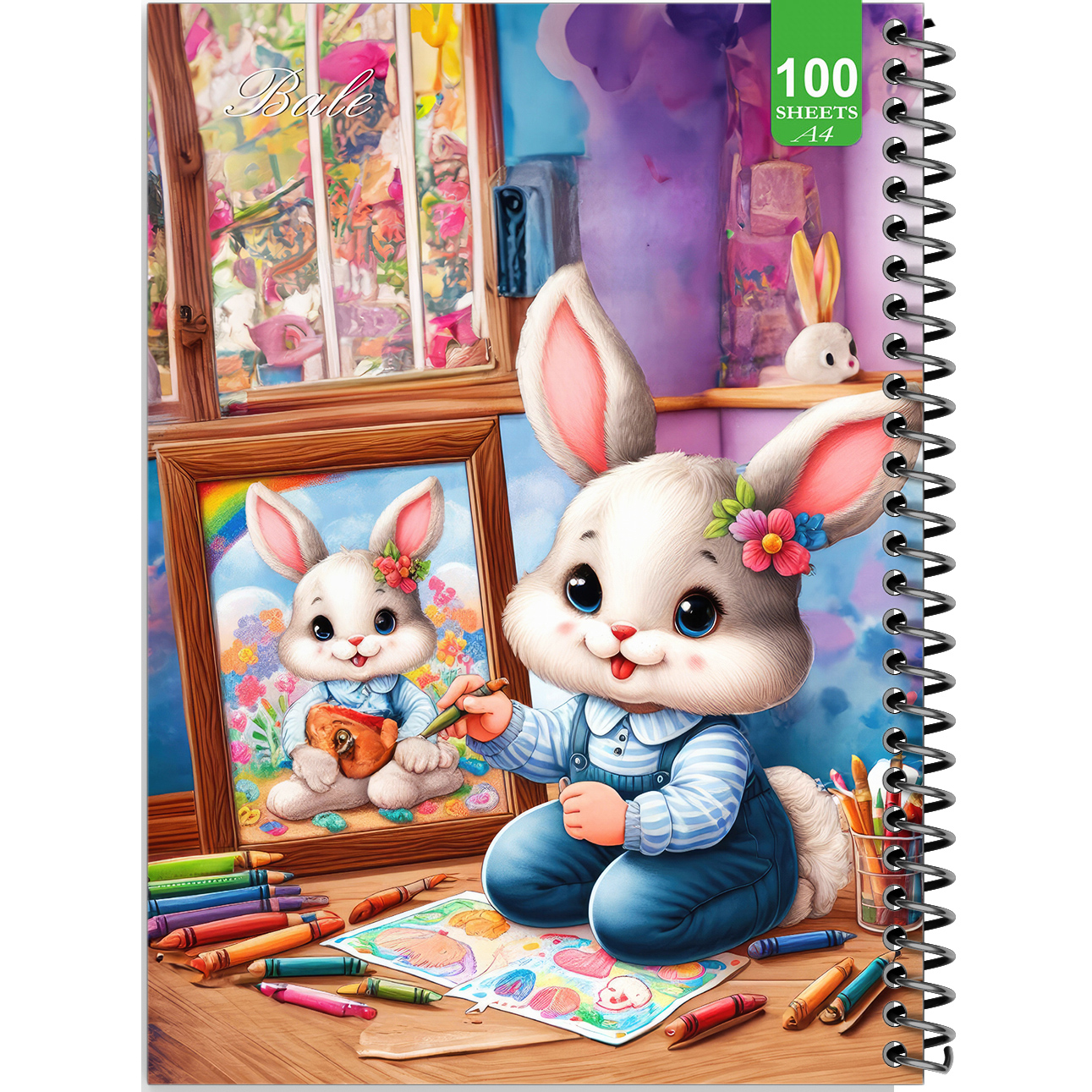 دفتر نقاشی 100 برگ بله مدل رحلی طرح فانتزی خرگوش نقاش کد A4-N118