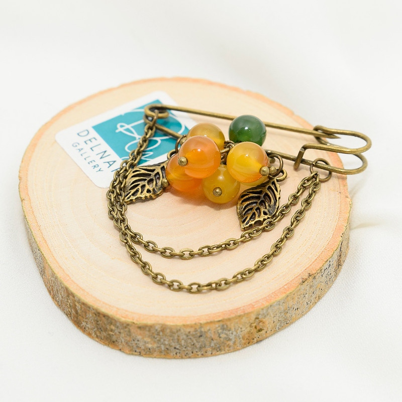 سنجاق سینه زنانه دلنار گالری مدل پروانه و برگ پاییزی مجموعه 2 عددی