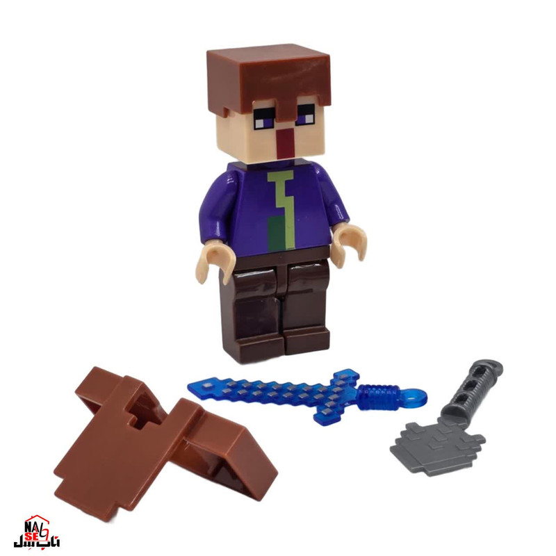 فیگور ناب سل مدل ماینکرافت همراه با ابزار جنگ طرح MY WORLD کد MA004 ارتفاع 9 سانتی متر