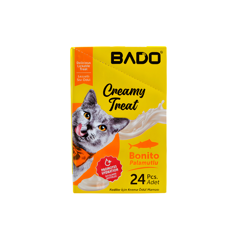 تشویقی گربه بادو مدل Bado Cat Creamy طعم ماهی تن وزن 360 گرم بسته 24 عددی