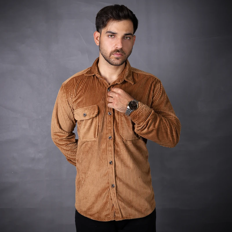 پیراهن آستین بلند یقه برگردان مردانه مدل مخمل درشت 403030