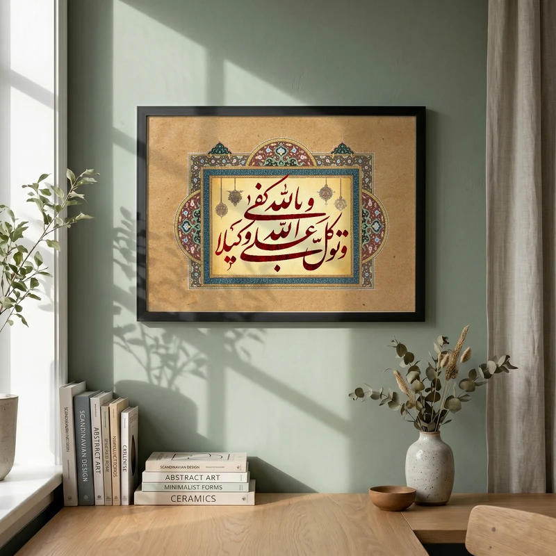 تابلو طرح توکل علی الله مدل G14676 فریم مشکی