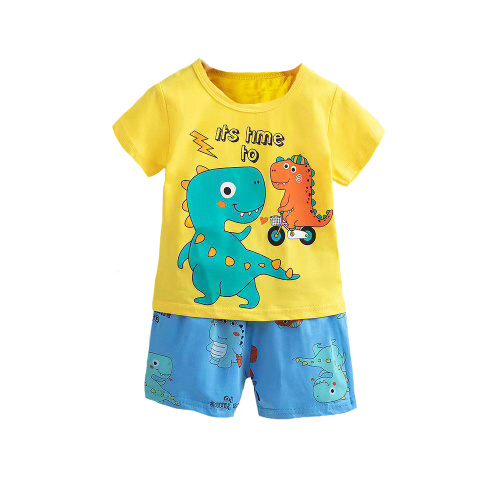 ست تی شرت و شلوارک پسرانه مدل دایناسورهای کوچولو کد 2023E